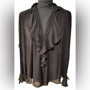 Zara Woman’s Blouse Ruffle Jeweled Cuffs Viscose Medium NWT